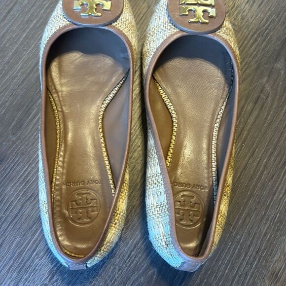 TORY BURCH Reva Ballet Flats Shoes Natural Woven Raffia Straw Beige size 8.5 M - Picture 8 of 9